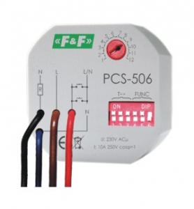Przekaźnik czasowy 8-funkcyjny F&F PCS-506 0,1s-24h 10A 1NO 230V AC z wejściem START, RESET na szynę DIN - wysyłka w 24h