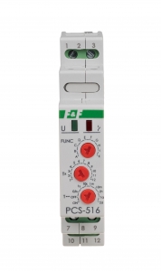 Przekaźnik czasowy 10-funkcyjny F&F PCS-516DC 0,1s-576h 8A 1NO 9-30V DC tranzystor na szynę DIN - wysyłka w 24h