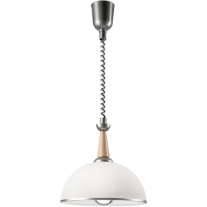Lamkur Chiara 50089 lampa wisząca zwis klasyczna antyczna elegancka klosz szklany miska 1x60W E27 srebrna/drewniana