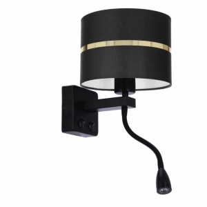 Candellux Polo 21-27634 kinkiet lampa ścienna elegancki klasyczny abażur materiałowy 1x40W E27 2W LED 3000K 200 lm czarny/złoty