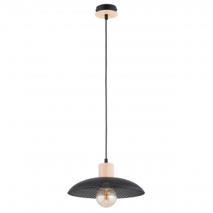 Emibig Kobe 1318/1 lampa wisząca zwis nowoczesna skandynawska japandi ażurowa klosz metalowy 1x15W E27 czarna/drewniana