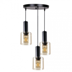 Candellux Isar 33-21328 lampa wisząca zwis nowoczesna elegancka klosz szklany 3x40W E27 czarna/bursztynowa