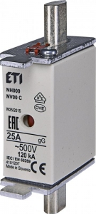 Wkładka bezpiecznikowa ETI Polam NH00 004181207 gG 25A 500V WT/NH00C/gG/25A/K/500V zwłoczna - wysyłka w 24h