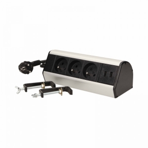 Gniazdo meblowe Orno FS-5 z zaciskami śrubowymi, ładowarką USB i przewodem 1,8m 3x2P+Z czarne/srebrne - wysyłka w 24h