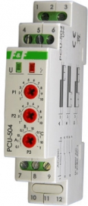Przekaźnik czasowy podtrzymanie zasilania F&F PCU-504UNI 0,1s-10 min 2x4A 2NO/NC 12-264V AC/DC na szynę DIN - wysyłka w 24h
