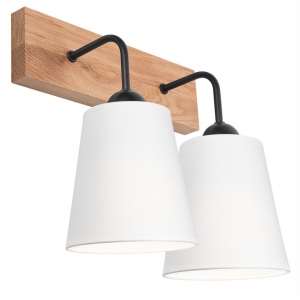 Lamkur Lula 47621 kinkiet lampa ścienna boho drewniany materiałowe klosze 2x60W E27 biały/drewno - wysyłka w 24h