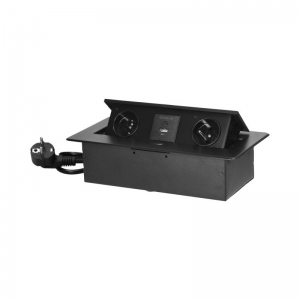 Czarne gniazdo meblowe Orno OR-GM-9035/B wpuszczane w blat z ładowarką USB i przewodem 1,5m 2x2P+Z 2xUSB czarne - wysyłka w 24h