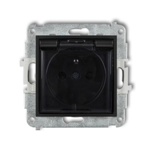 Gniazdo hermetyczne Karlik Mini 12MGPB-1ZDP z uziemieniem IP44 klapka transparentna z przesłonami czarny mat  - wysyłka w 24h