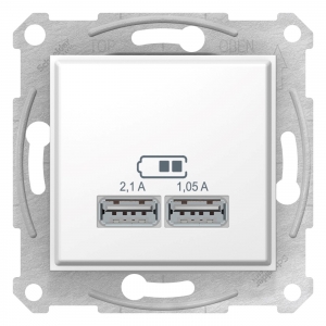 Ładowarka USB Schneider Sedna SDN2710223 podwójna 2xUSB 2,1A 5V DC biała - WYPRZEDAŻ. OSTATNIE SZTUKI! - wysyłka w 24h