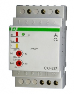 Przekaźnik kolejności i zaniku faz F&F CKF-337 10A 1NO/NC bez przewodu N opóźnienie 0,2-5s asymetria 20-60V na szynę DIN - wysyłka w 24h