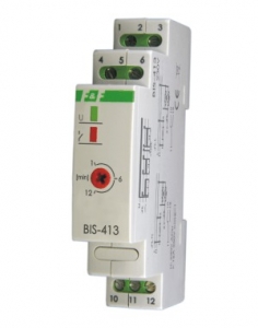 Przekaźnik  bistabilny F&F BIS-413 16A 1NO/NC 230V AC z wyłącznikiem czasowym 1-12min na szynę DIN - wysyłka w 24h