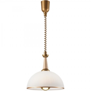 Lamkur Chiara 50058 lampa wisząca zwis klasyczna antyczna elegancka klosz szklany miska 1x60W E27 złota/drewniana
