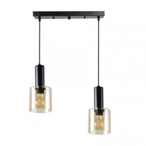 Candellux Isar 32-21304 lampa wisząca zwis listwa nowoczesna elegancka klosz szklany 2x40W E27 czarna/bursztynowa