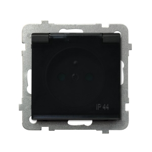 Gniazdo hermetyczne Ospel Sonataz uziemieniem IP44 z przesłonami klapka transparentna czarny metalik GPH-1RZP/M/33/D - wysyłka w 24h