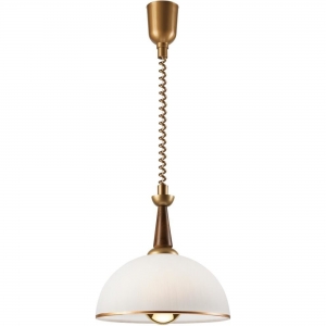 Lamkur Chiara 50072 lampa wisząca zwis klasyczna antyczna elegancka klosz szklany miska 1x60W E27 złota/drewniana