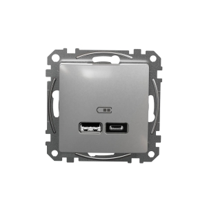 Gniazdo ładowania USB Schneider Sedna Design SDD113402 A+C 2,1A srebrne aluminium Design & Elements - wysyłka w 24h