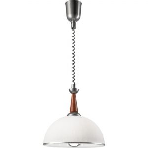 Lamkur Chiara 50096 lampa wisząca zwis klasyczna antyczna elegancka klosz szklany miska 1x60W E27 srebrna/drewniana