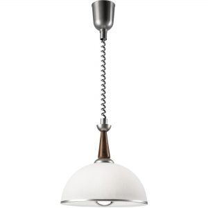 Lamkur Chiara 50102 lampa wisząca zwis klasyczna antyczna elegancka klosz szklany miska 1x60W E27 srebrna/drewniana